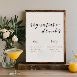 Póster Letrero de Bebidas con Firma de Caligrafía Moderna
