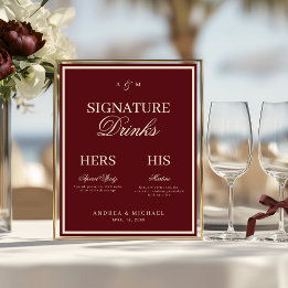 Póster Letrero de Bebidas con Firma de Dinero Antiguo Bur