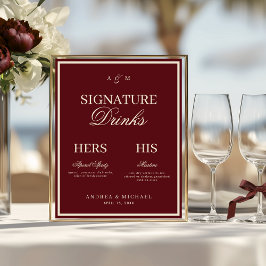 Póster Letrero de Bebidas con Firma de Dinero Antiguo Bur