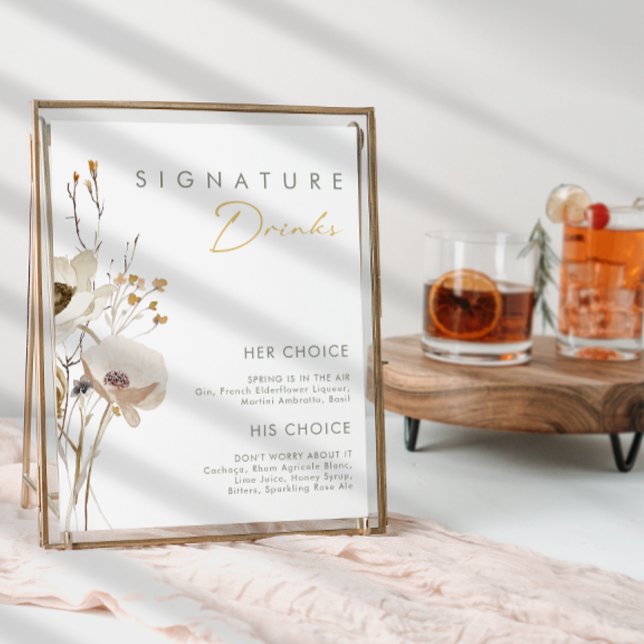 Póster Letrero de Bebidas con Firma de Flores Silvestres  (Subido por el creador)