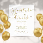 Póster Letrero de bebidas con firma dorada<br><div class="desc">Este elegante letrero de bebidas con firma dorada minimalista es perfecto para tu celebración de boda. Diseñado por Thisisnotme©</div>