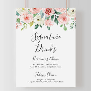 Póster Letrero de Bebidas con Firma Floral Otoñal Elegant