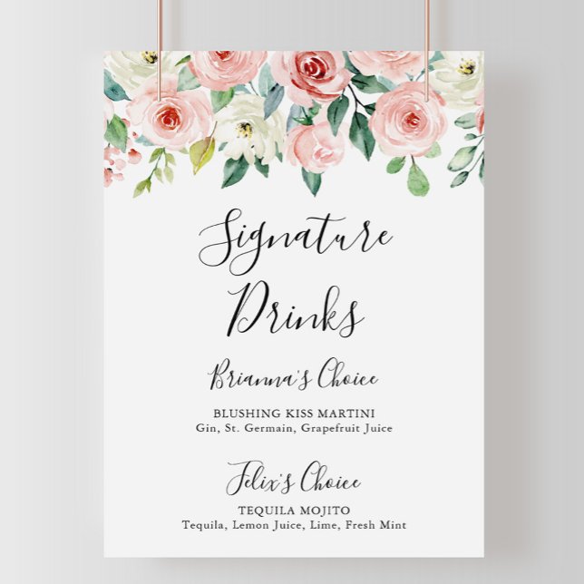 Póster Letrero de Bebidas con Firma Floral Otoñal Elegant (Subido por el creador)
