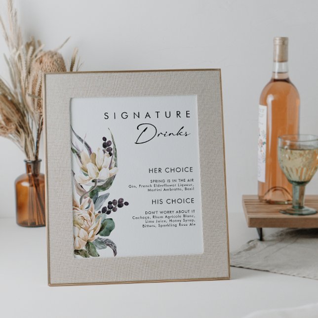 Póster Letrero de Bebidas con Sello de Flor Blanca (Subido por el creador)
