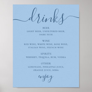 Póster Letrero de Bebidas de Bar para Boda Moderno Azul C