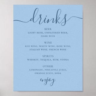 Póster Letrero de Bebidas de Bar para Boda Moderno Azul C