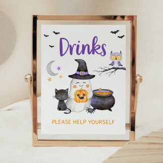 Póster Letrero de Bebidas de Fantasma Neutral de Hallowee