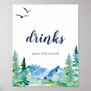 Póster Letrero de Bebidas de Montaña Rocosa