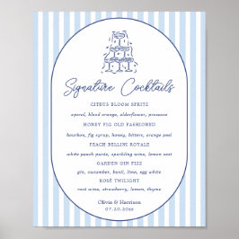 Póster Letrero de Bebidas Destacadas de Boda con Raya de 