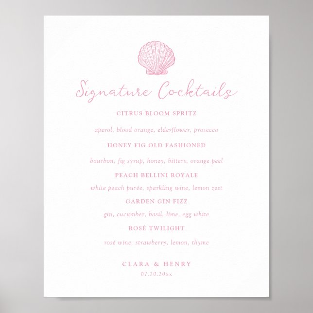 Póster Letrero de Bebidas Destacadas para Boda Costera Ro (Frente)