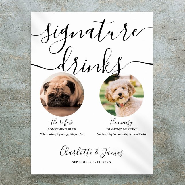 Póster Letrero de Bebidas Destacadas para Boda de Perro (Pet Dog Wedding Signature Drinks Sign)