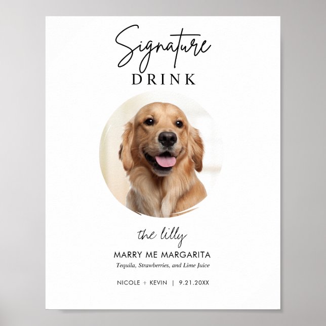 Póster Letrero de Bebidas Firmadas para la Boda de Perros (Frente)