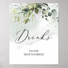 Póster Letrero de bebidas hojas de eucalipto verde elegan