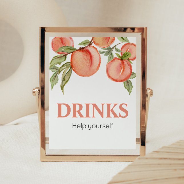 Póster Letrero de Bebidas para Baby Shower de Dulce Peque (Peach Summer Baby Shower Drinks Sign)