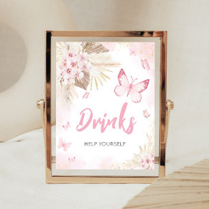 Póster Letrero de Bebidas para Baby Shower de Mariposa Ro