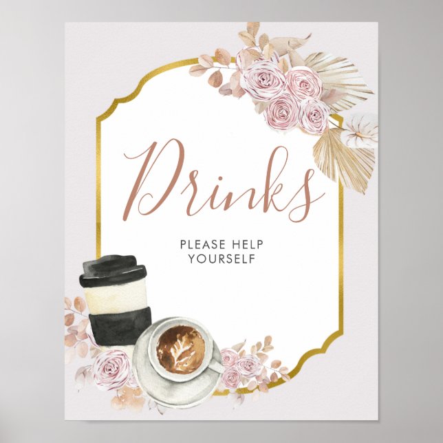 Póster Letrero de Bebidas para Desayuno de Novia Boho Lov (Frente)