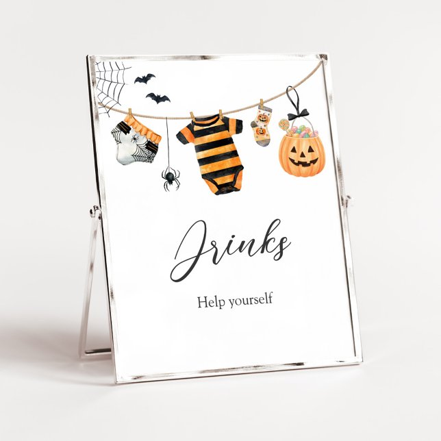 Póster Letrero de bebidas para tendedero de ropa de Un pe (Ghost Clothesline Baby Shower Drinks Sign)