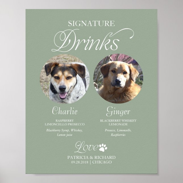 Póster Letrero de Bebidas Personalizadas de Boda con Foto (Frente)