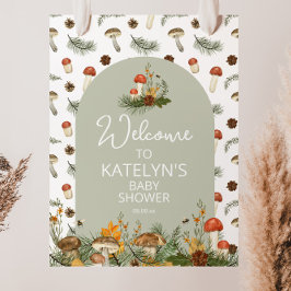 Póster Letrero de bienvenida a hongos y flores silvestres