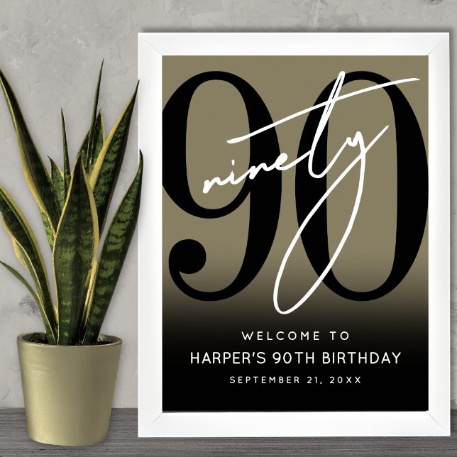 Póster Letrero de bienvenida a la fiesta del 90 cumpleaño (Gold 90th Birthday Party Welcome Sign)