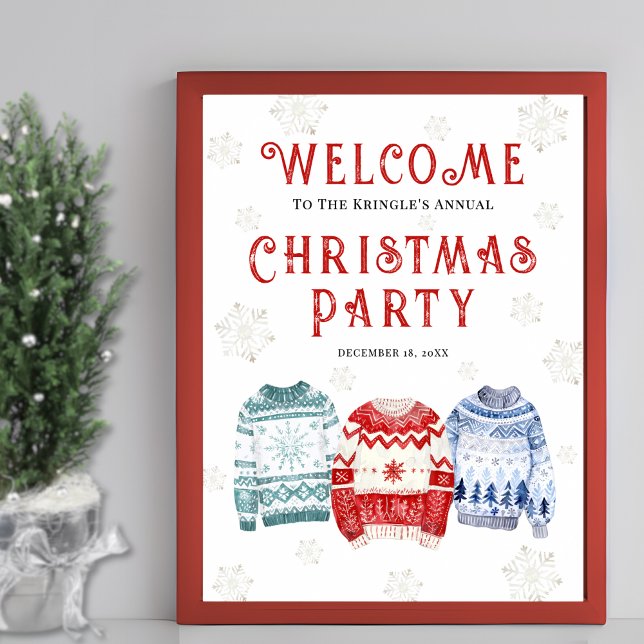 Póster Letrero de bienvenida a la fiesta navideña festiva (Festive Christmas Party Welcome Sign)