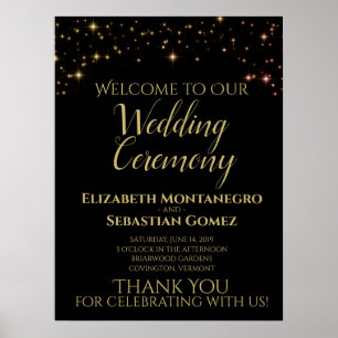 Póster Letrero de bienvenida a nuestra boda con destellos