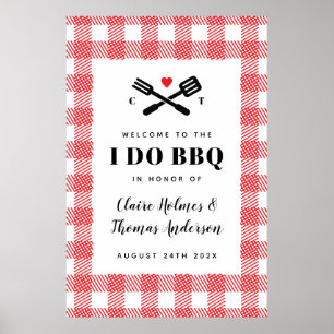 Póster Letrero de bienvenida a picnic rojo de BBQ I Do