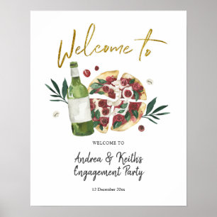 Póster Letrero de bienvenida a Pizza y Cerveza La pareja 