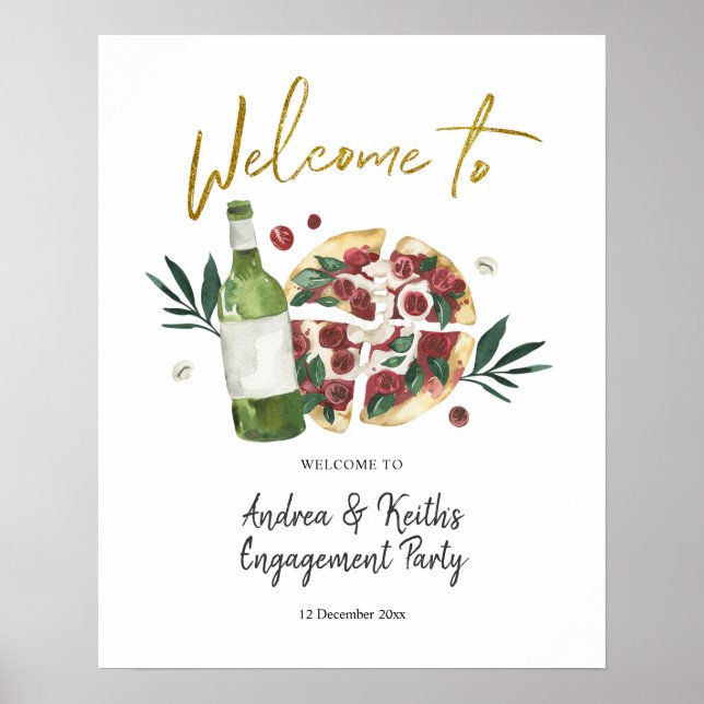 Póster Letrero de bienvenida a Pizza y Cerveza La pareja  (Frente)