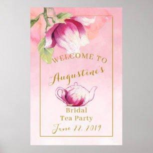 Póster Letrero de Bienvenida a Té Nupcial de Magnolia Ros