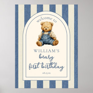 Póster Letrero de bienvenida al 1er cumpleaños del osito