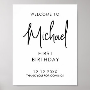 Póster Letrero de bienvenida al primer cumpleaños con let