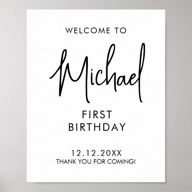 Póster Letrero de bienvenida al primer cumpleaños con let (Frente)