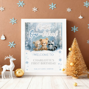 Póster Letrero de bienvenida azul oso Onederland de invie