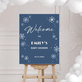 Póster Letrero de bienvenida azul para baby shower de cop