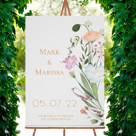Póster Letrero de bienvenida Boda de flores y vegetación