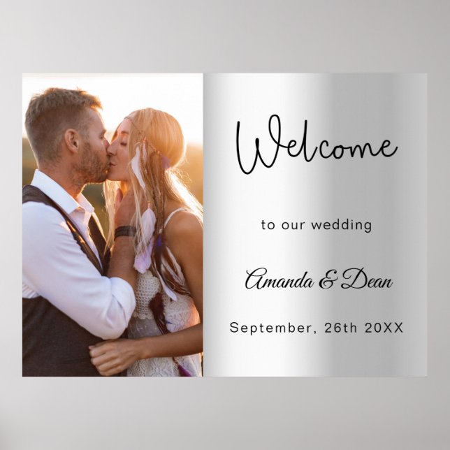 Póster Letrero de bienvenida boda plata foto script (Frente)