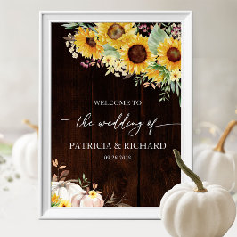 Póster Letrero de Bienvenida Bodas de Calabaza y Girasol