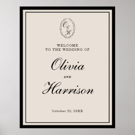 Póster Letrero de bienvenida clásico para boda con monogr