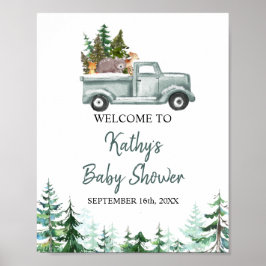 Póster Letrero de bienvenida con animales del bosque y pi