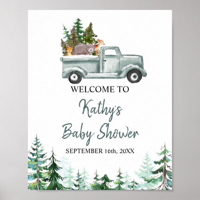 Póster Letrero de bienvenida con animales del bosque y pi (Frente)