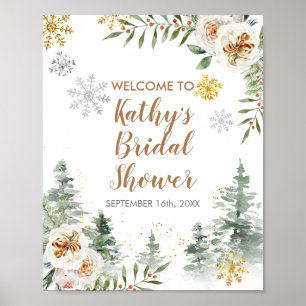 Póster Letrero de bienvenida con árboles de pino florales