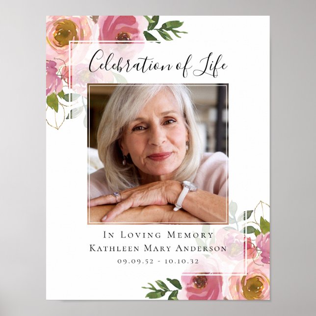 Póster Letrero de Bienvenida con Foto Floral Rosa En Quer (Frente)