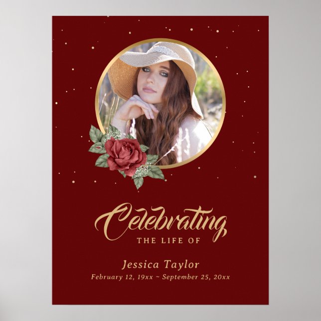 Póster Letrero de bienvenida con foto funeraria roja pers (Frente)