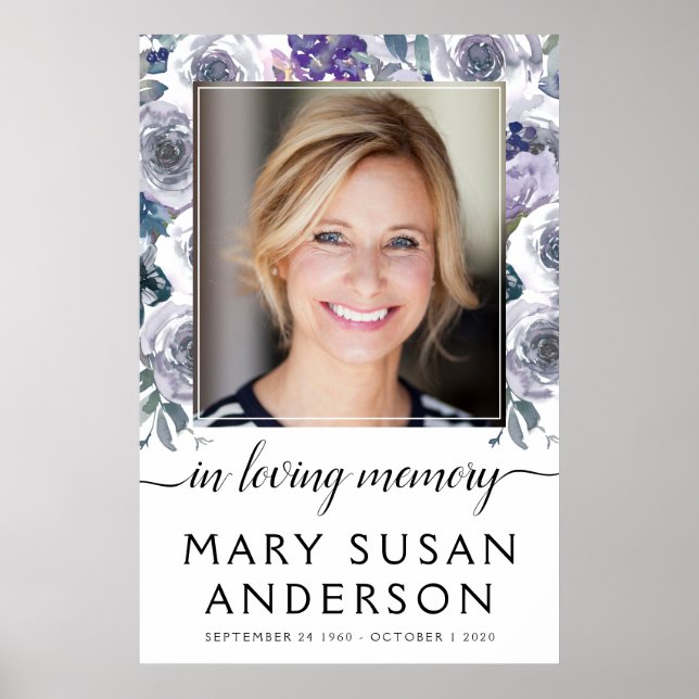 Póster Letrero de bienvenida con rosas y foto en memoria  (Frente)