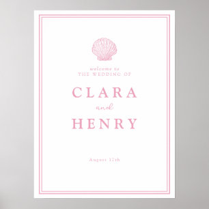 Póster Letrero de bienvenida costero concha rosa rubor