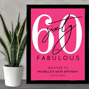 Póster Letrero de Bienvenida Cumpleaños 60 Rosado Sesenta