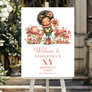Póster Letrero de Bienvenida Cumpleaños 6 Whimsy Pink Fai