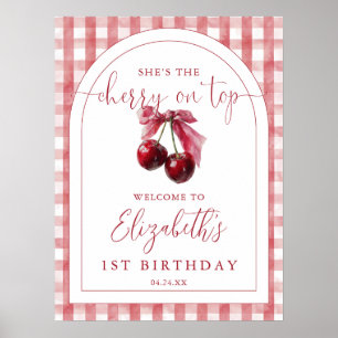 Póster Letrero de Bienvenida Cumpleaños con lazo y cereza