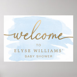 Póster Letrero de bienvenida de acuarela azul y dorado